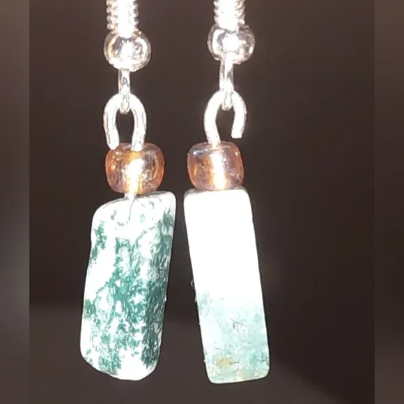 SOLD agate drop hook earrings silvertone - Picture 3 of 4